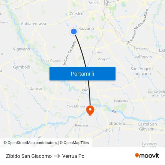 Zibido San Giacomo to Verrua Po map