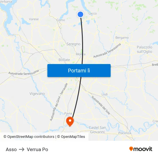 Asso to Verrua Po map