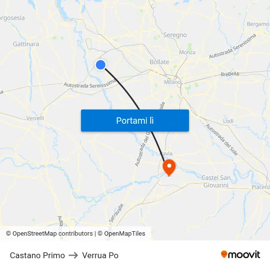 Castano Primo to Verrua Po map