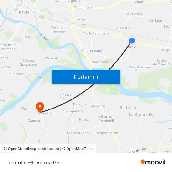 Linarolo to Verrua Po map