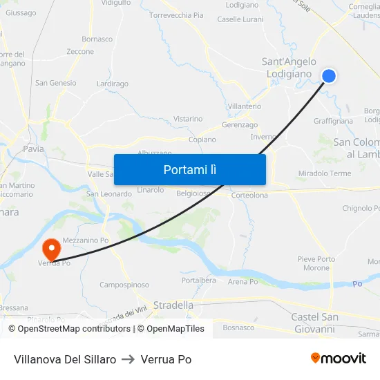 Villanova Del Sillaro to Verrua Po map