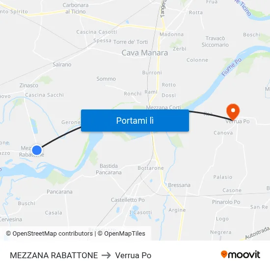 MEZZANA RABATTONE to Verrua Po map