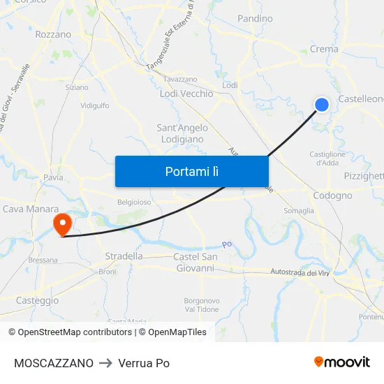 MOSCAZZANO to Verrua Po map