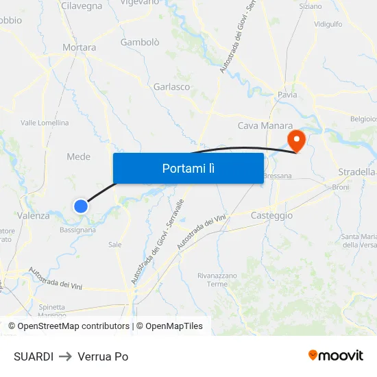 SUARDI to Verrua Po map