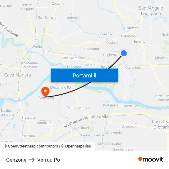 Genzone to Verrua Po map