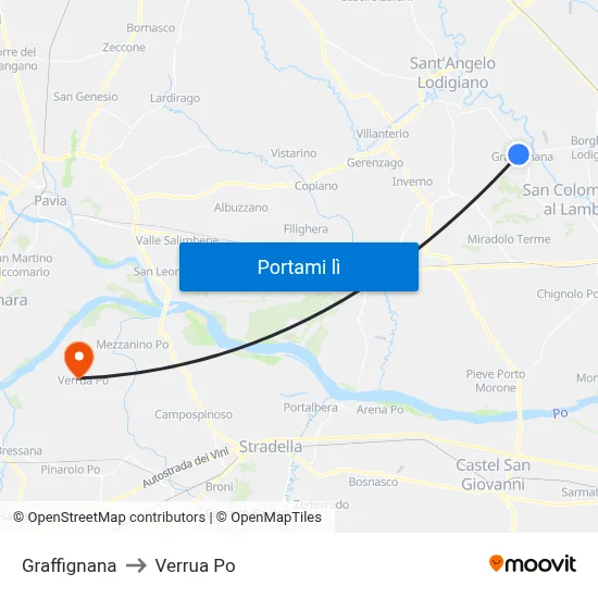 Graffignana to Verrua Po map