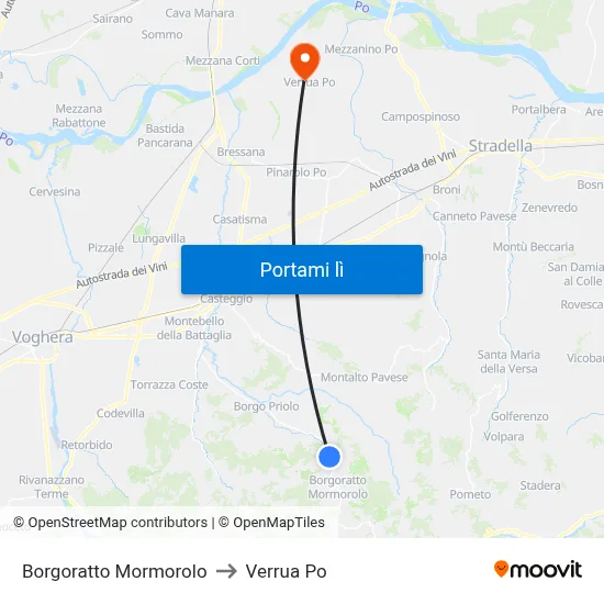 Borgoratto Mormorolo to Verrua Po map