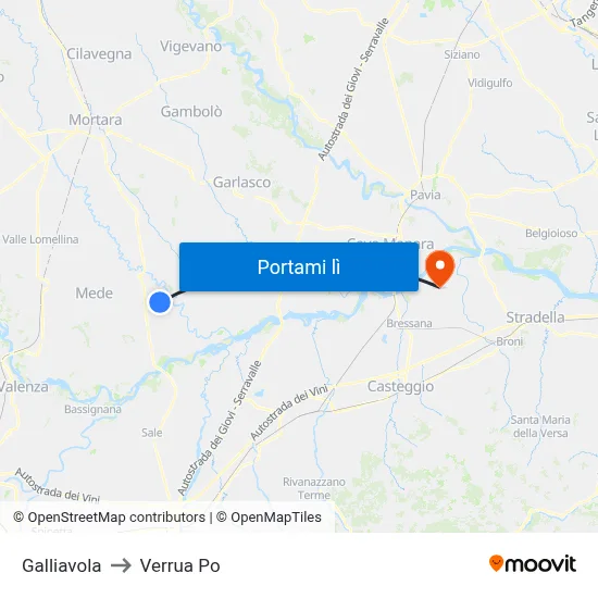 Galliavola to Verrua Po map