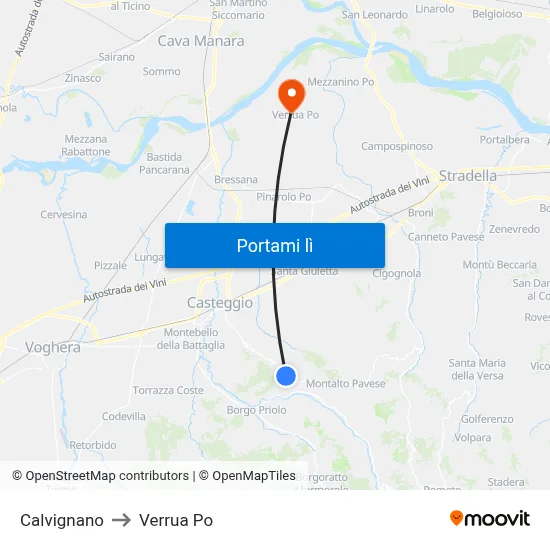 Calvignano to Verrua Po map