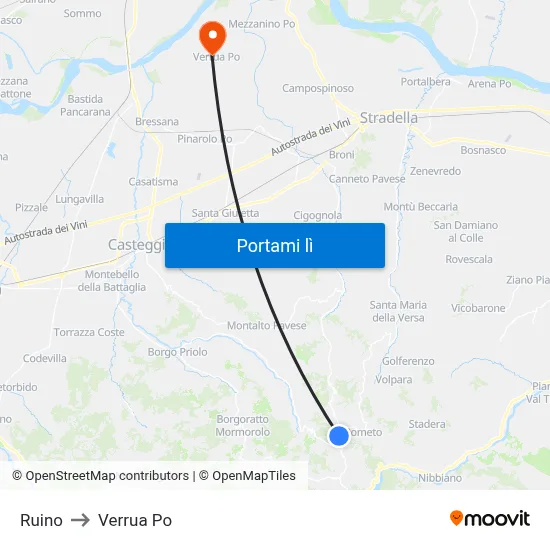 Ruino to Verrua Po map