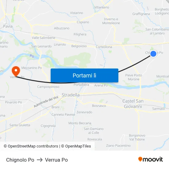 Chignolo Po to Verrua Po map