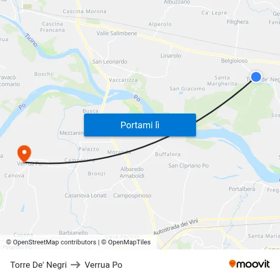 Torre De' Negri to Verrua Po map
