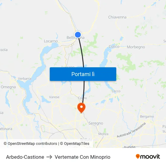 Arbedo-Castione to Vertemate Con Minoprio map