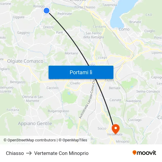Chiasso to Vertemate Con Minoprio map