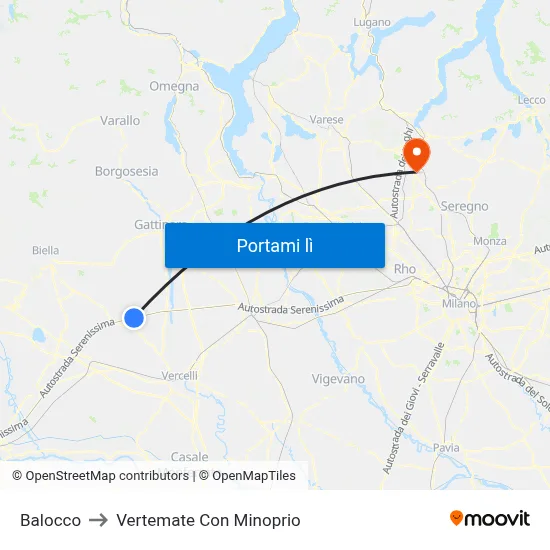 Balocco to Vertemate Con Minoprio map