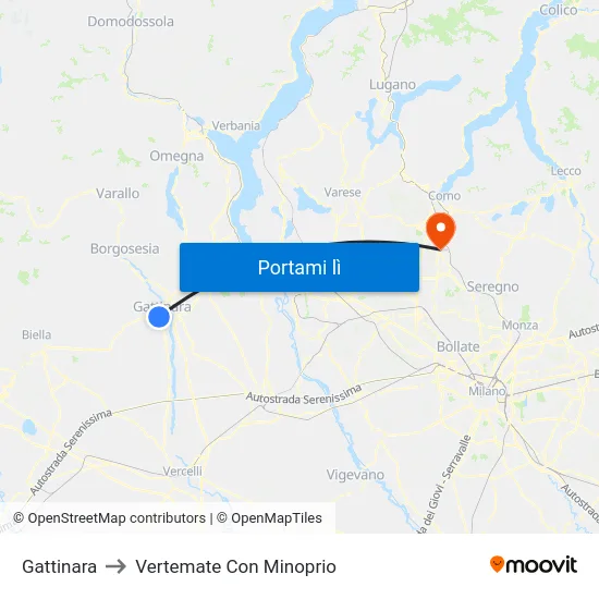 Gattinara to Vertemate Con Minoprio map