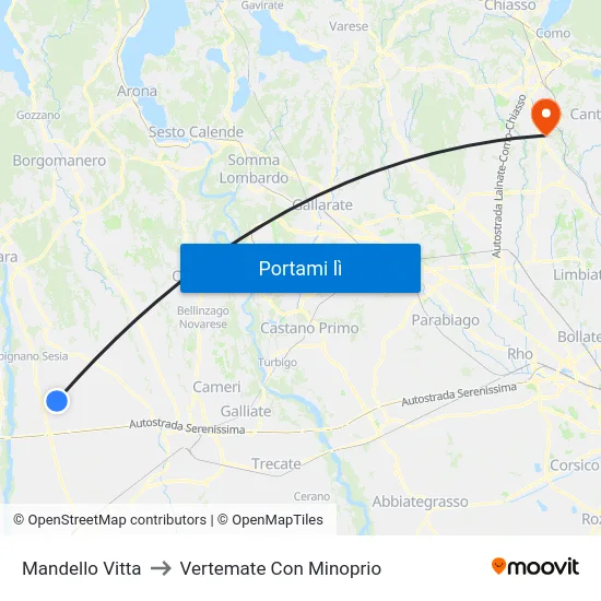 Mandello Vitta to Vertemate Con Minoprio map