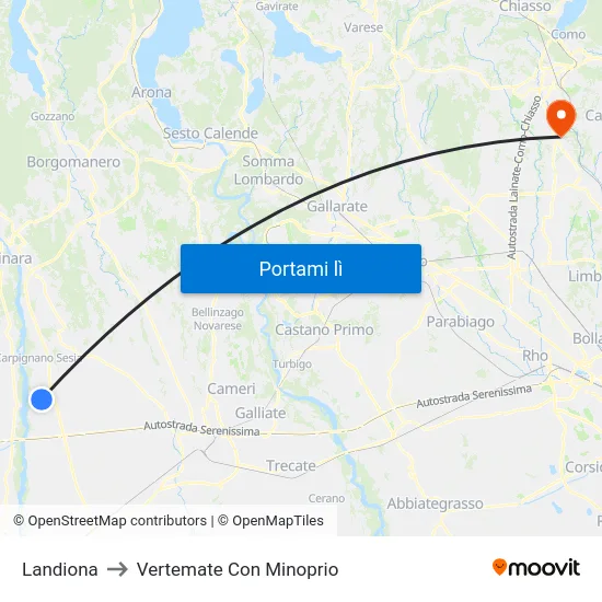 Landiona to Vertemate Con Minoprio map