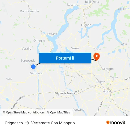 Grignasco to Vertemate Con Minoprio map