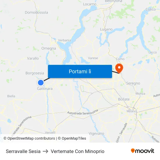 Serravalle Sesia to Vertemate Con Minoprio map