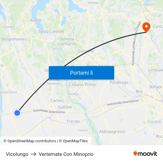 Vicolungo to Vertemate Con Minoprio map