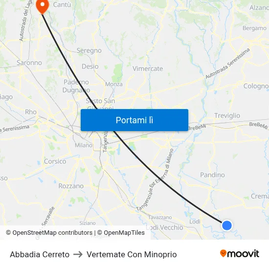 Abbadia Cerreto to Vertemate Con Minoprio map