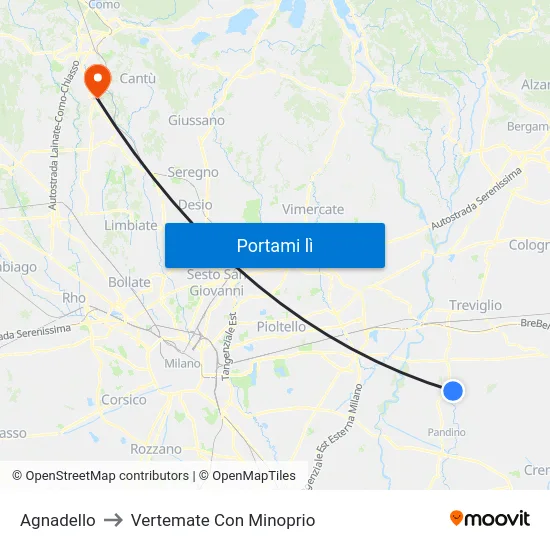 Agnadello to Vertemate Con Minoprio map