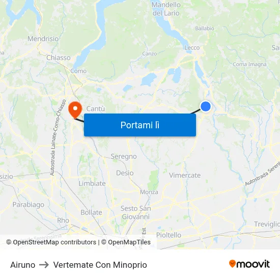 Airuno to Vertemate Con Minoprio map