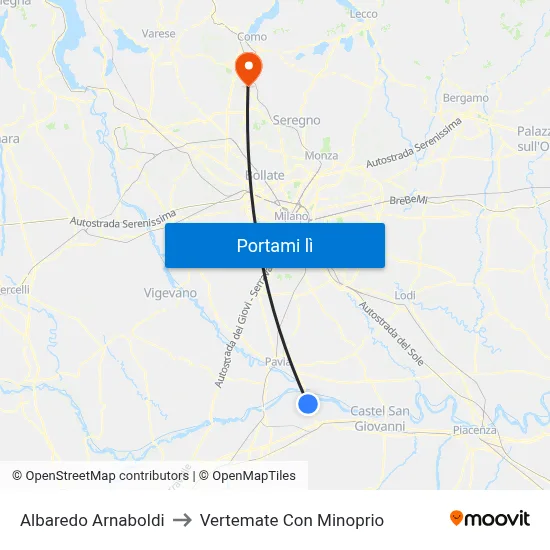 Albaredo Arnaboldi to Vertemate Con Minoprio map