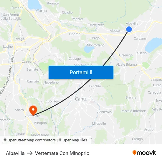 Albavilla to Vertemate Con Minoprio map