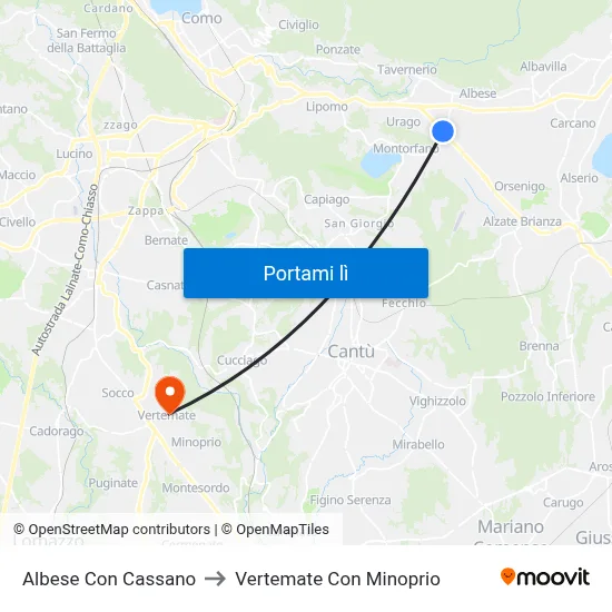 Albese Con Cassano to Vertemate Con Minoprio map