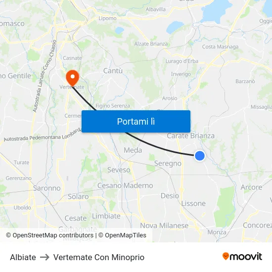 Albiate to Vertemate Con Minoprio map