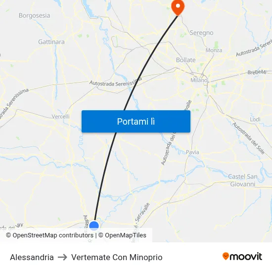 Alessandria to Vertemate Con Minoprio map