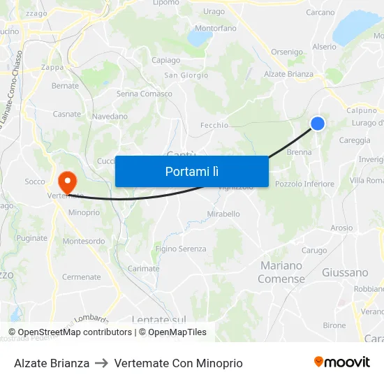 Alzate Brianza to Vertemate Con Minoprio map