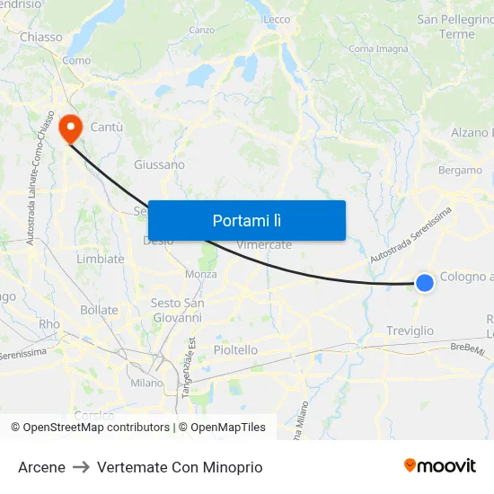 Arcene to Vertemate Con Minoprio map