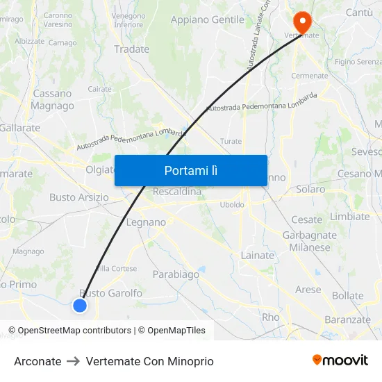 Arconate to Vertemate Con Minoprio map