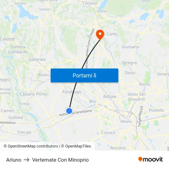 Arluno to Vertemate Con Minoprio map