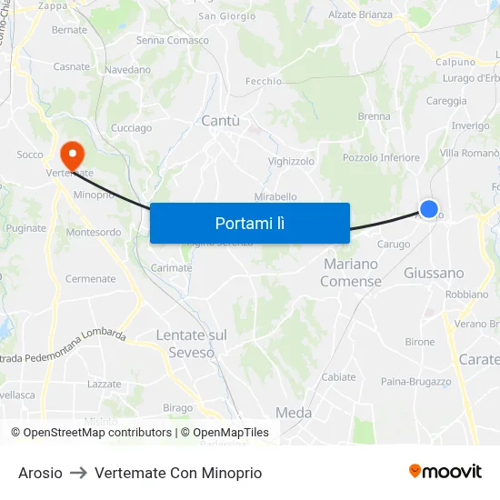 Arosio to Vertemate Con Minoprio map