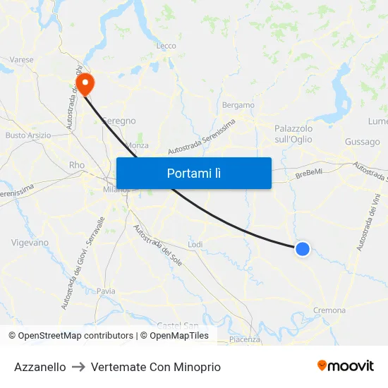 Azzanello to Vertemate Con Minoprio map