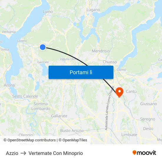 Azzio to Vertemate Con Minoprio map