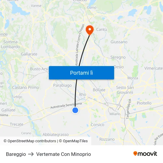 Bareggio to Vertemate Con Minoprio map