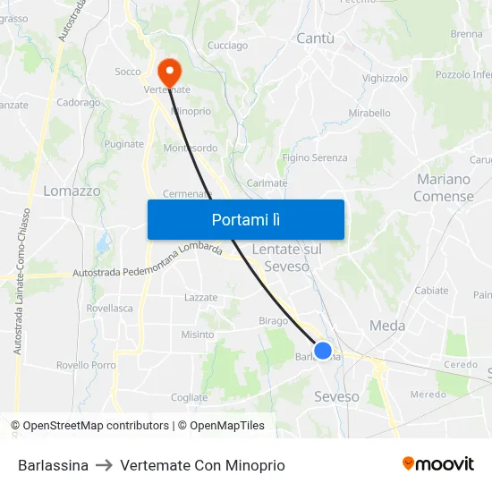 Barlassina to Vertemate Con Minoprio map