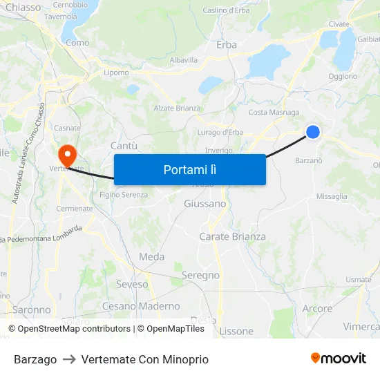 Barzago to Vertemate Con Minoprio map