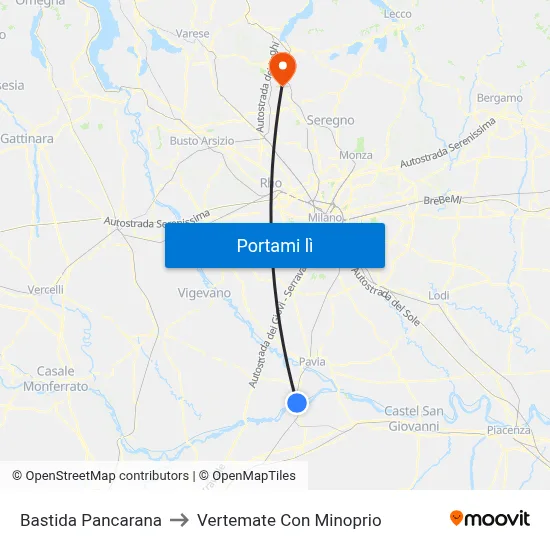 Bastida Pancarana to Vertemate Con Minoprio map