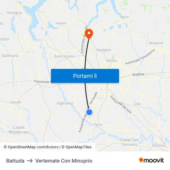 Battuda to Vertemate Con Minoprio map