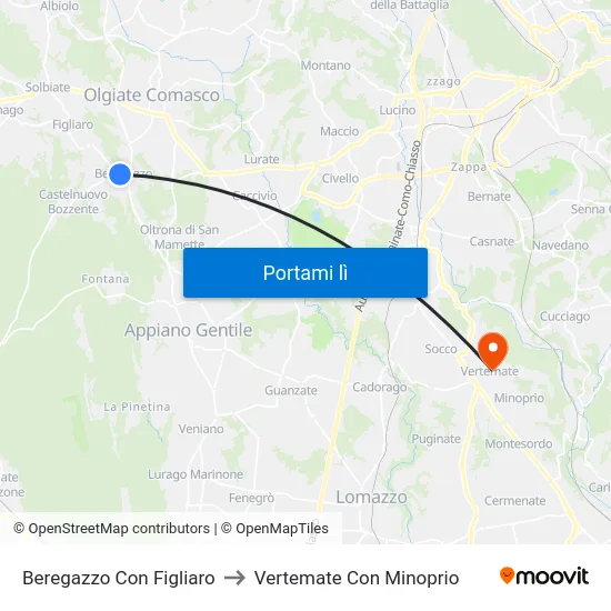 Beregazzo Con Figliaro to Vertemate Con Minoprio map