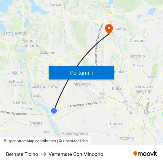 Bernate Ticino to Vertemate Con Minoprio map
