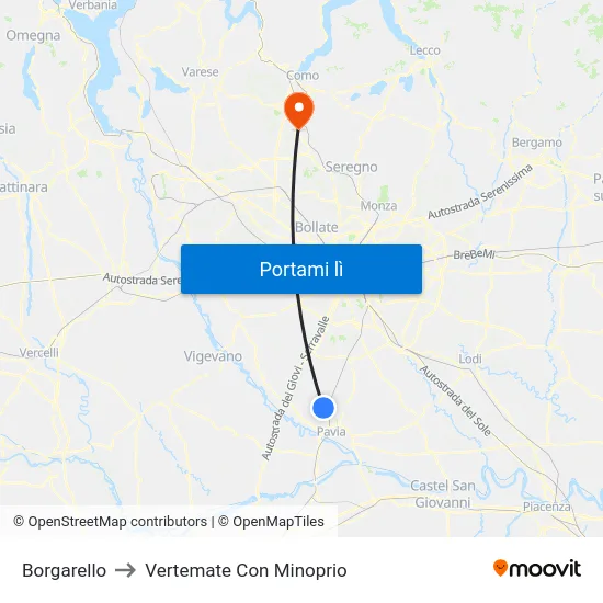 Borgarello to Vertemate Con Minoprio map