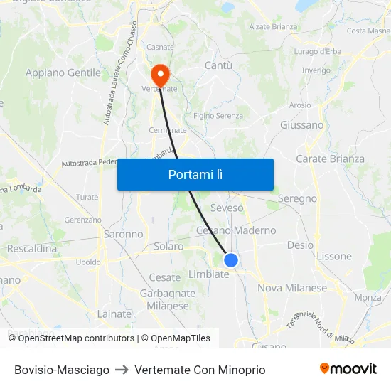 Bovisio-Masciago to Vertemate Con Minoprio map