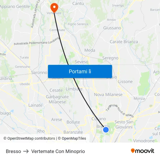Bresso to Vertemate Con Minoprio map